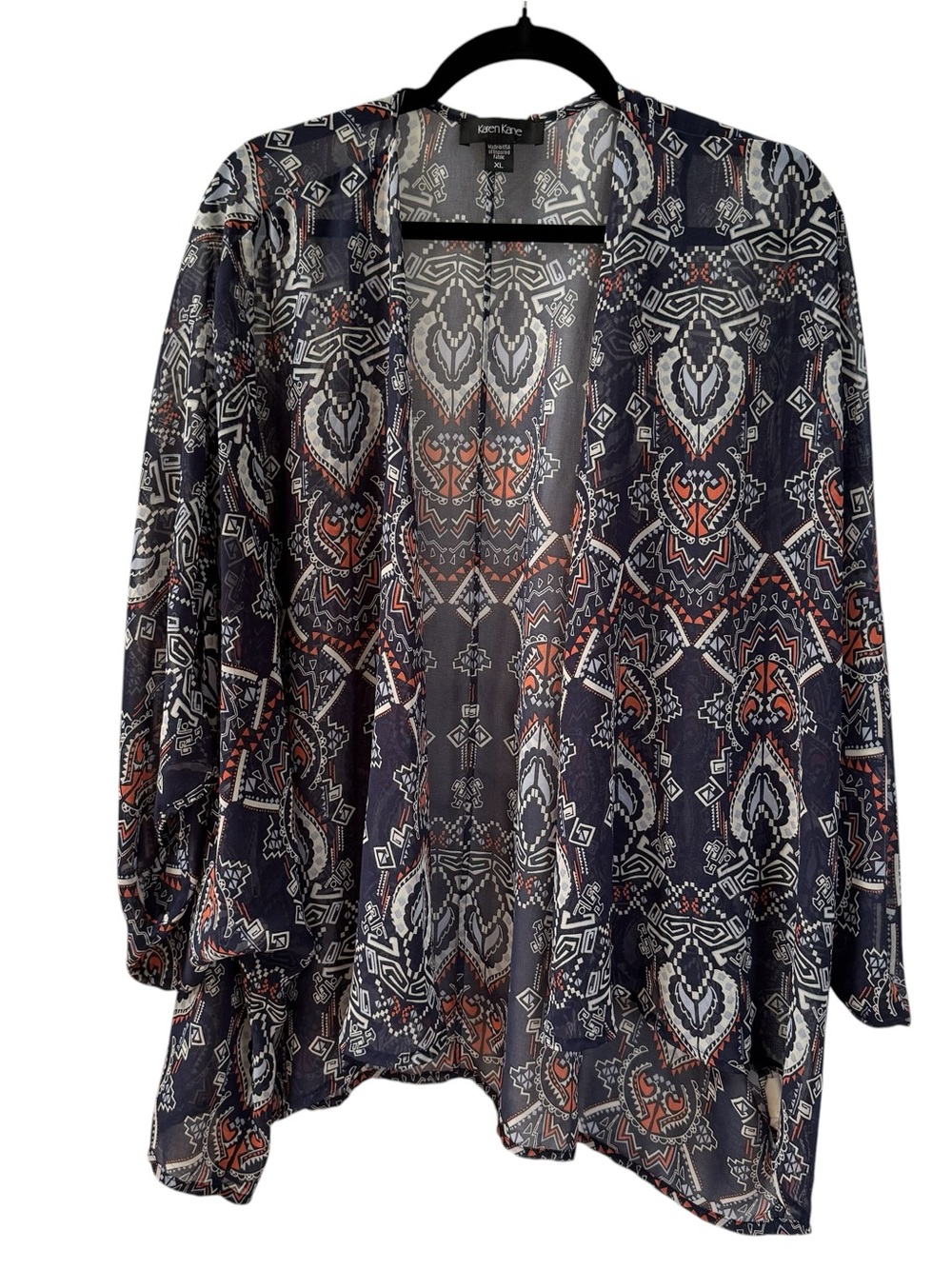 Karen Kane Boho Geometric‎ Tribal Paisley  Sheer Kimono Duster Cardigan XL